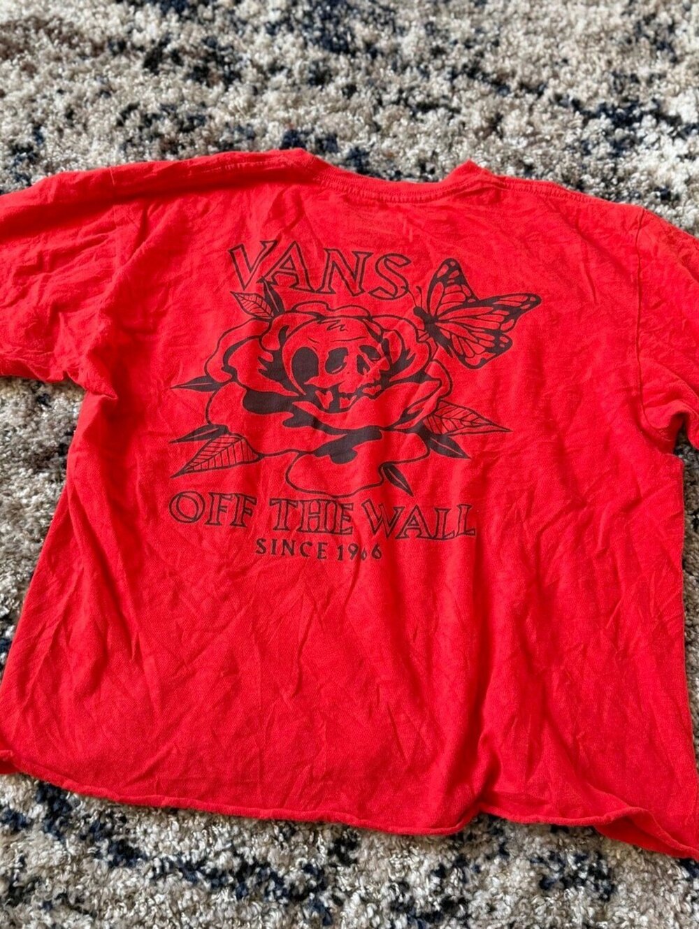 Vans Off The Wall Skull Rose Cropped Tee Shirt M